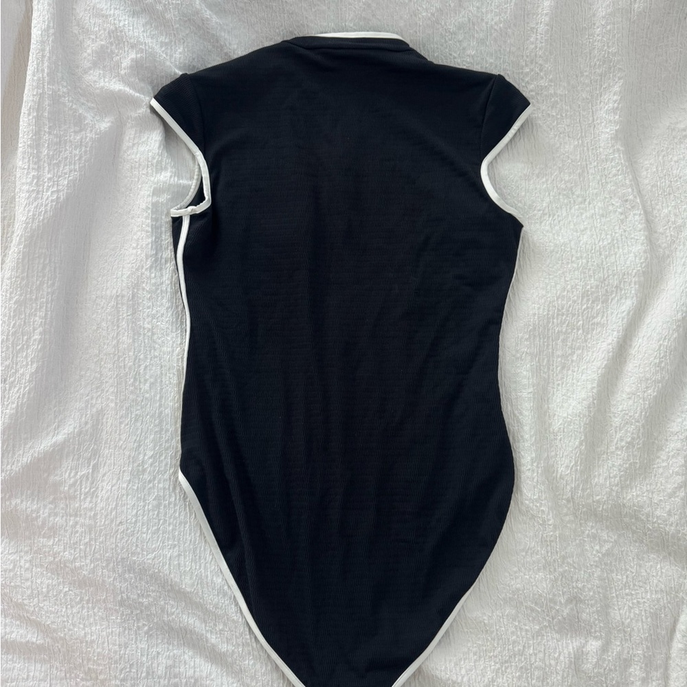 Seafolly Black One-Piece Zip Front Swimsuit with White Trim - Picture 5 of 6